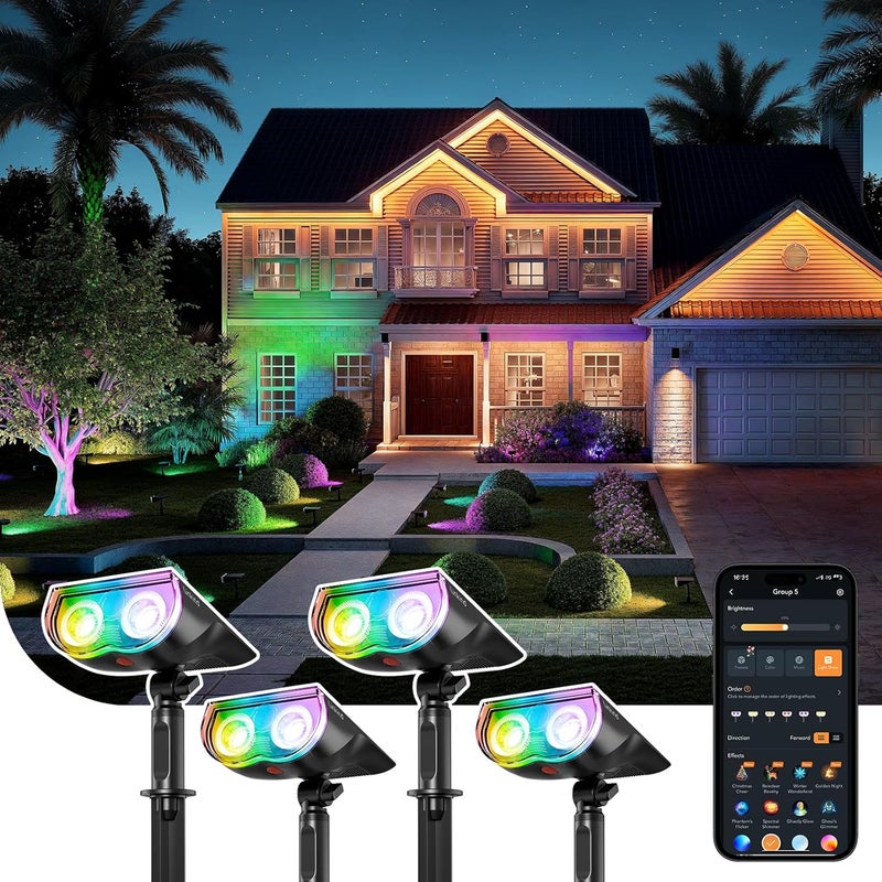 Linkind Smart Solar Spot Lights Outdoor SL5C, Solar Lights Outdoor Spotlight Cool/Warm White/Color Changing, APP/Voice Control IP67 Landscape Lighting for Yard, Garden, Pathway(4 Pack) - Image 1
